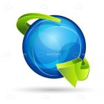 Blue Glossy Sphere with Green Arrow